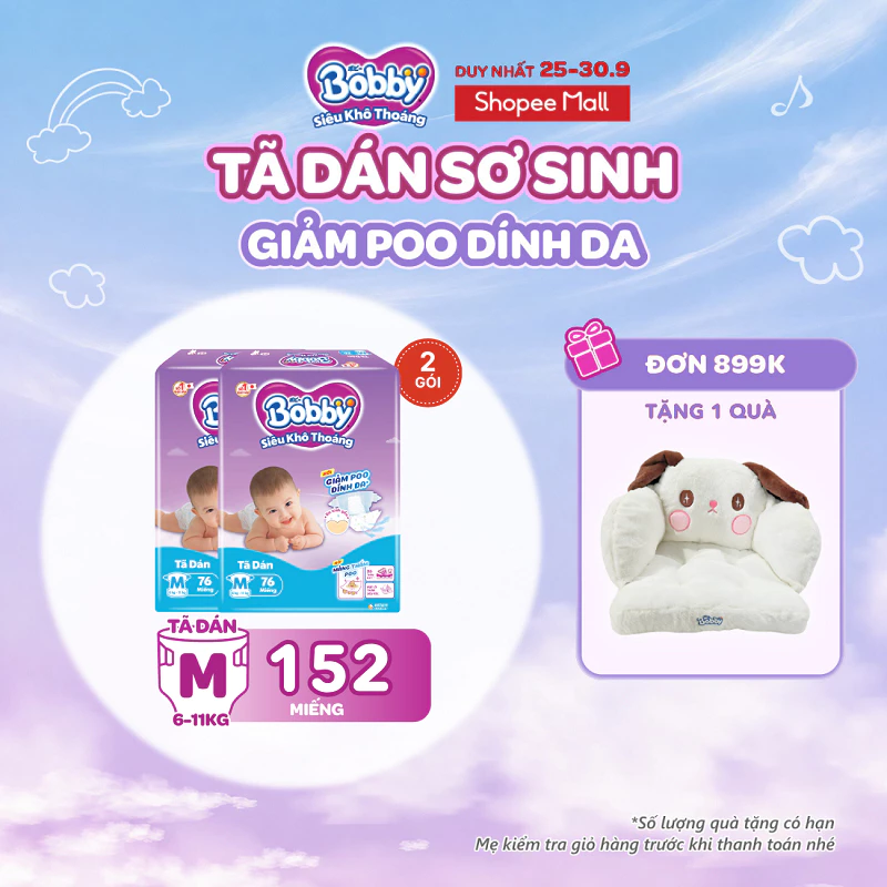 Combo 2 tã dán Bobby S80/M76/L68/XL62/XXL56 Giảm Poo Dính Da