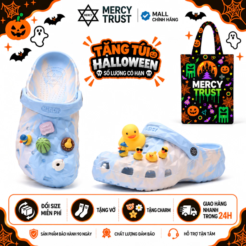 [TẶNG TÚI HALLOWEEN] Kèm Sticker Giống Hình, Vớ Dép MERCY TRUST Kim Cương MC11 Loang Xanh  Bigsize 34 - 44-45