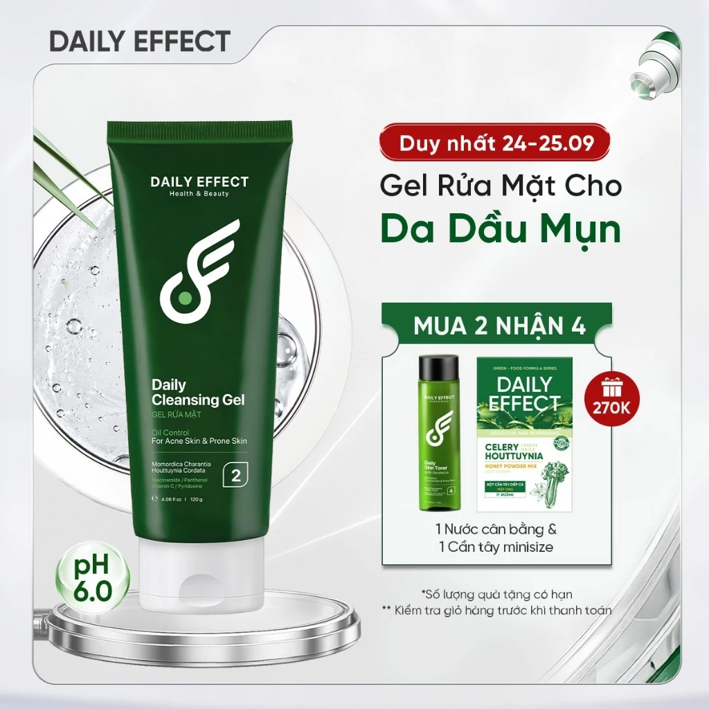 Sữa Rửa Mặt Cho Da Dầu Mụn Dạng Gel DAILY EFFECT Daily Cleansing Gel (120g)