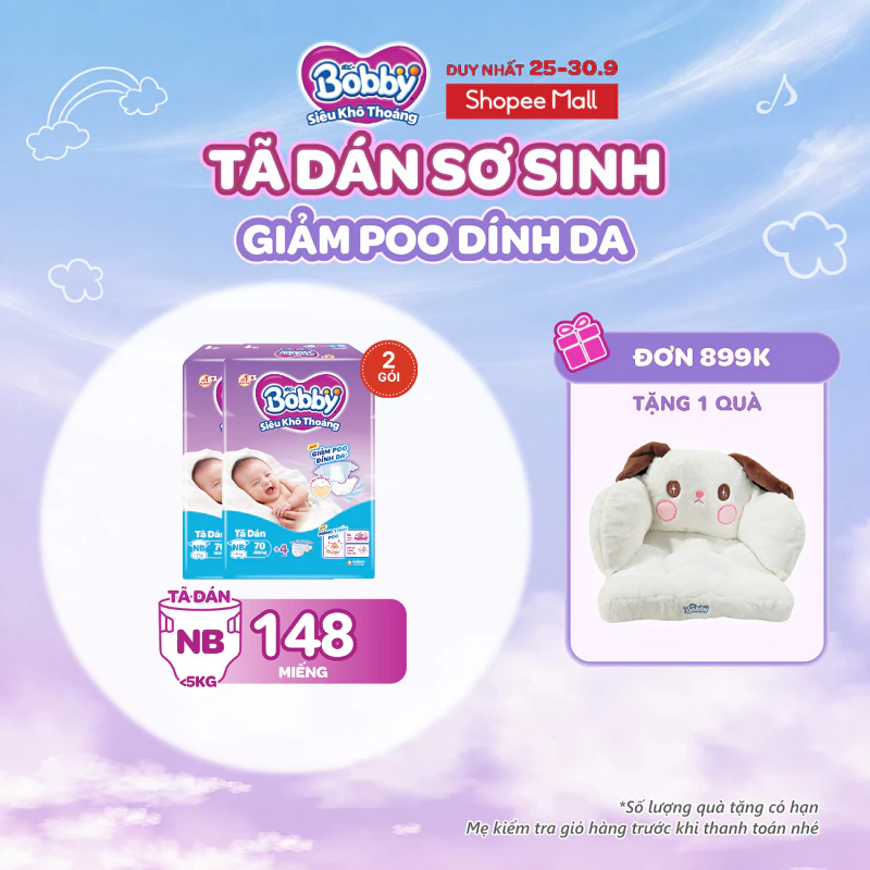 Combo 2 tã dán sơ sinh Bobby NB70/S54/M46 Giảm Poo Dính Da