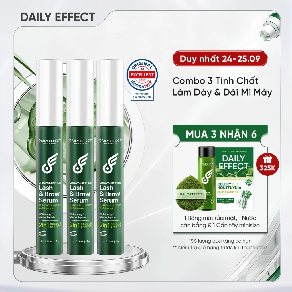 Combo 3 Tinh Chất Làm Dày Và Dài Mi - Mày DAILY EFFECT Growth Peptide Lash & Brow Serum (5g + 5g + 5g)