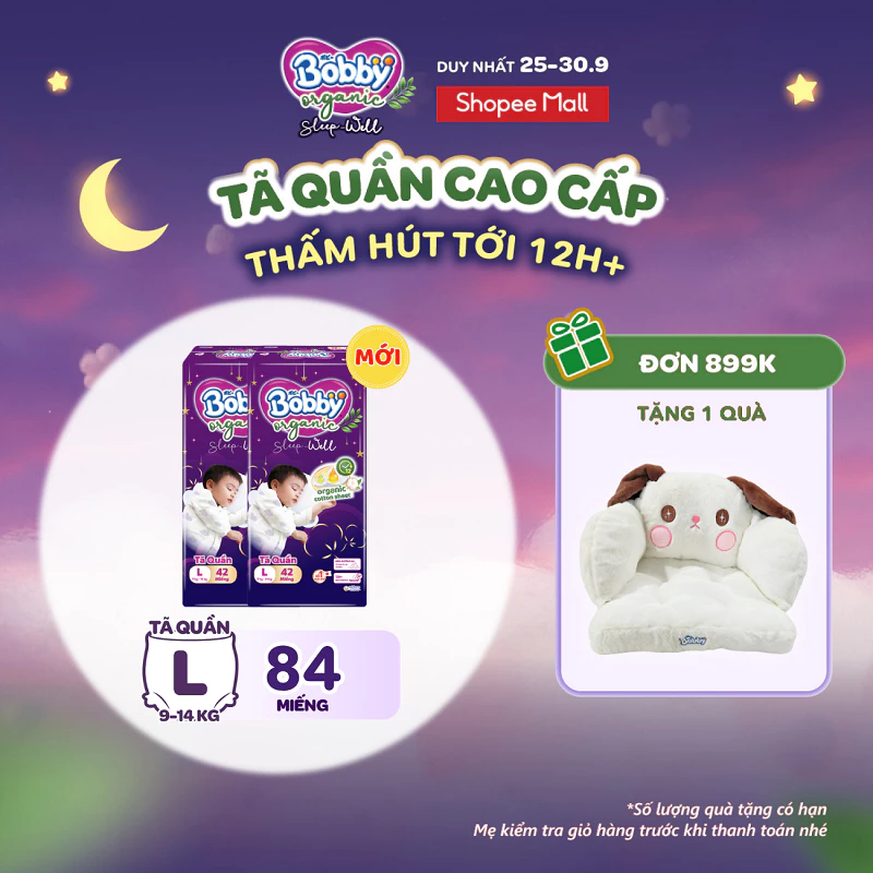 [MỚI RA MẮT] Combo 2 gói tã quần Ban Đêm Cao Cấp Bobby Sleep-Well dịu nhẹ khô thoáng M/L/XL/XXL/XXXL
