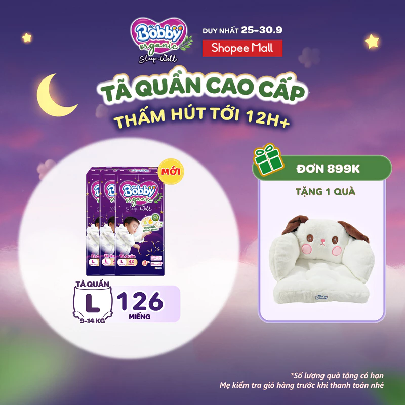 [MỚI RA MẮT] Combo 3 gói tã quần Ban Đêm Cao Cấp Bobby Sleep-Well dịu nhẹ khô thoáng M/L/XL/XXL/XXXL
