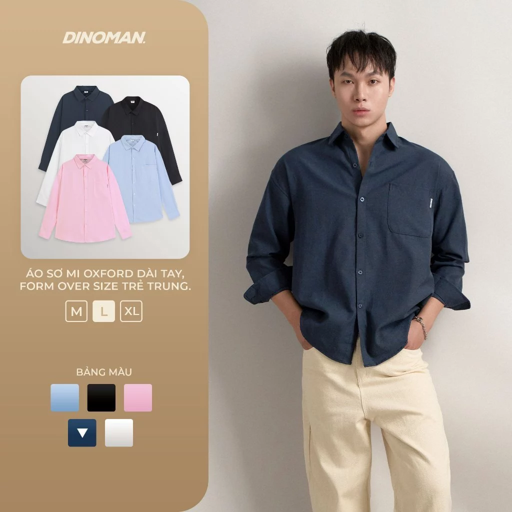 Áo Sơ Mi Dài Tay Nam Nữ DINOMAN Vải Oxford Dày Dặn Thấm Hút Tốt Form Oversize - SM03