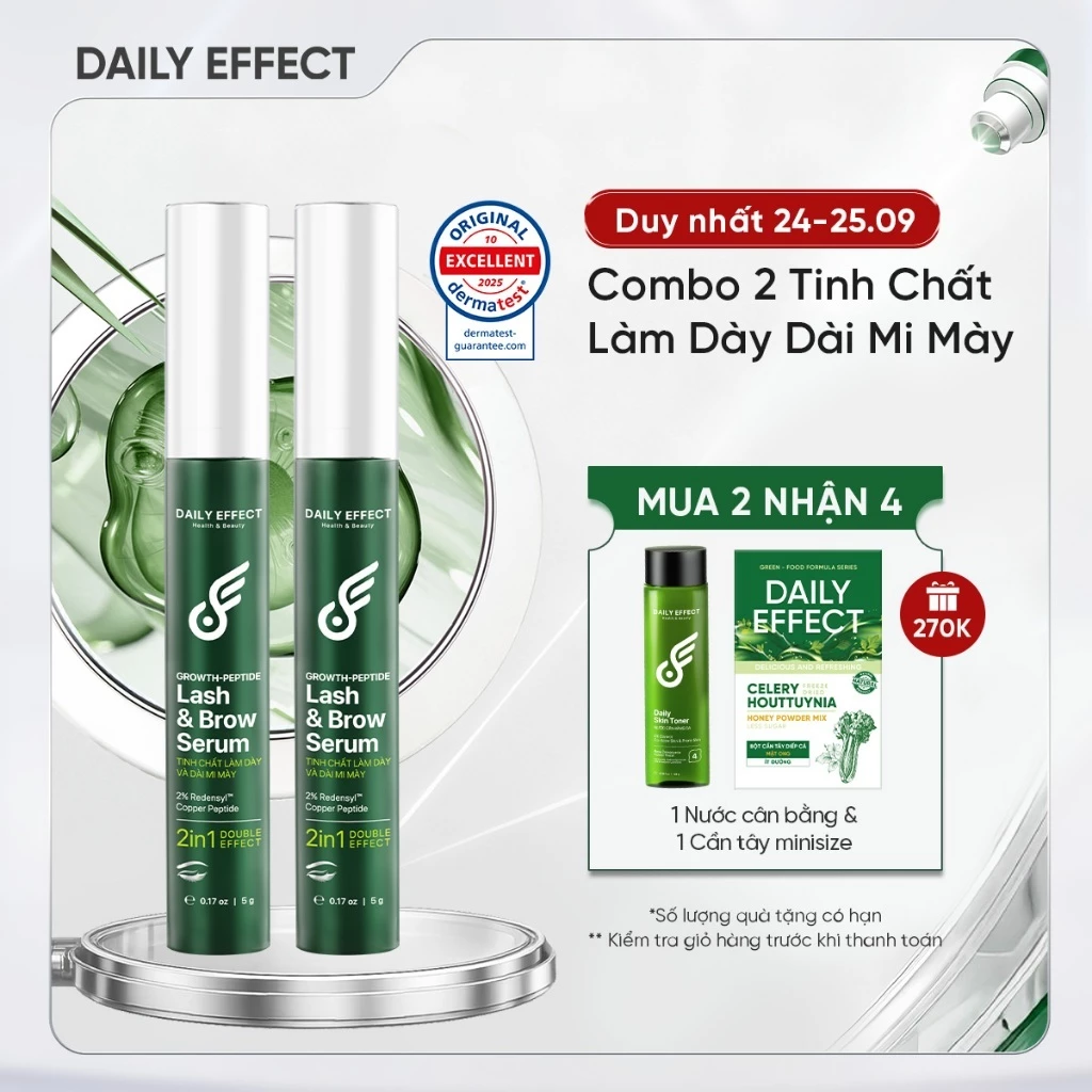 Combo 2 Tinh Chất Làm Dày Và Dài Mi - Mày DAILY EFFECT Growth Peptide Lash & Brow Serum (5g + 5g)