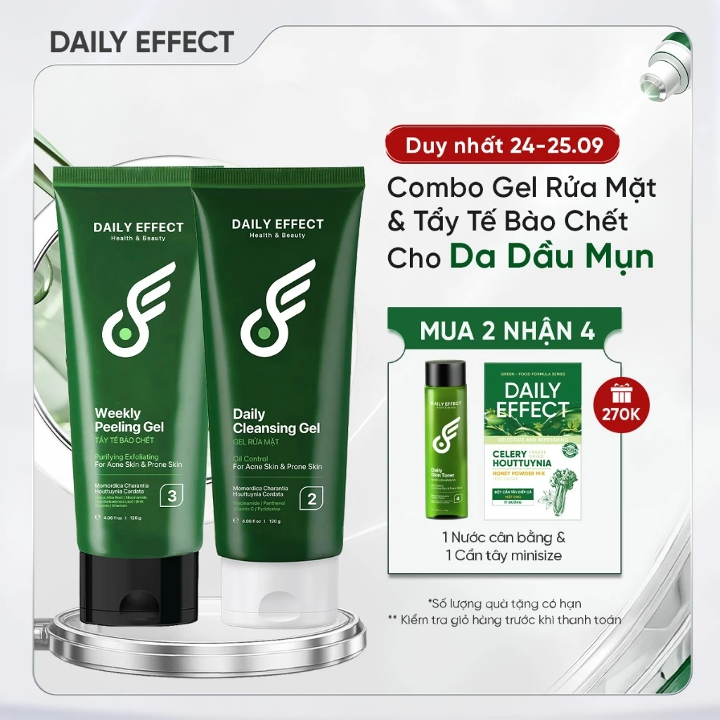 Combo Sữa Rửa Mặt + Tẩy Tế Bào Chết DAILY EFFECT Daily Cleansing Gel + Weekly Peeling Gel (120g + 120g)