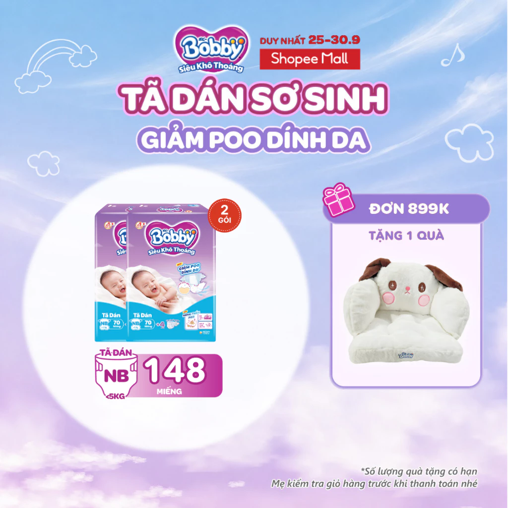 [MUA 2 TẶNG 1] Combo 2 tã dán sơ sinh Bobby NB70 (XS70)/S80-Lõi nén cotton-soft 3mm -Tặng miếng ngẫu nhiên