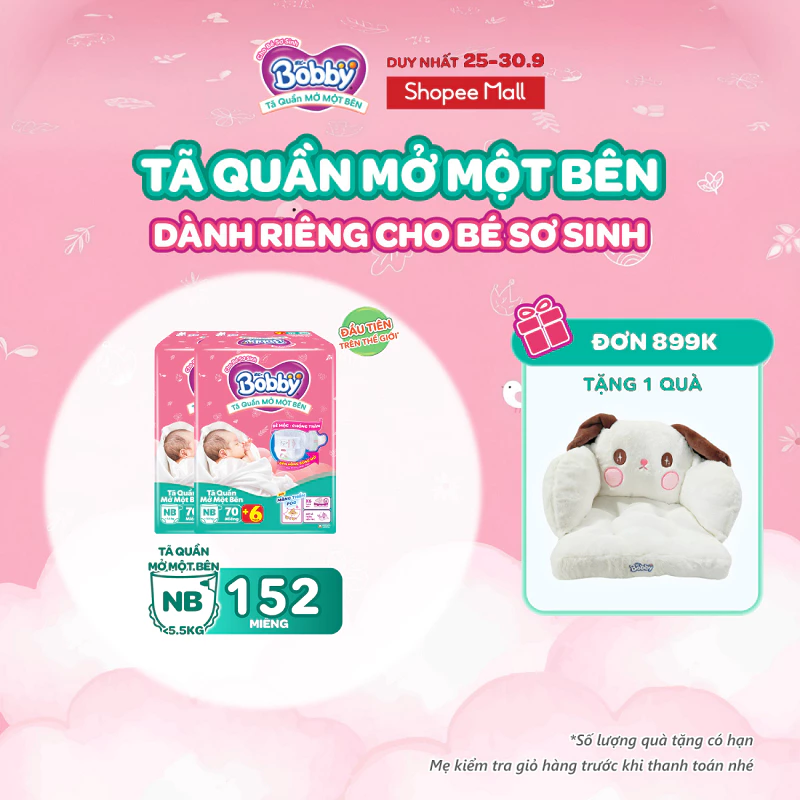 [MUA 2TẶNG 1]Combo 2 gói tã quần mở một bên Bobby dành cho bé sơ sinh sizeNB70+6/S80-Tặng miếng ngẫu nhiên