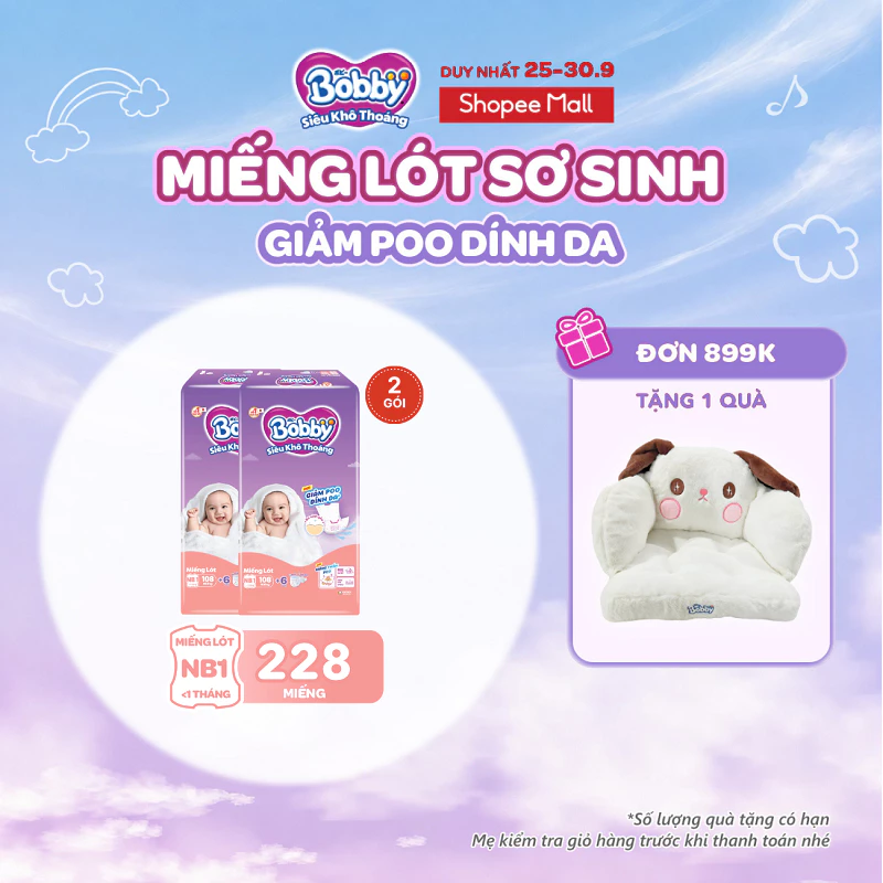 [MUA 2 TẶNG 1] Combo 2 gói miếng lót sơ sinh Bobby Newborn 1-108 miếng  - Tặng miếng ngẫu nhiên