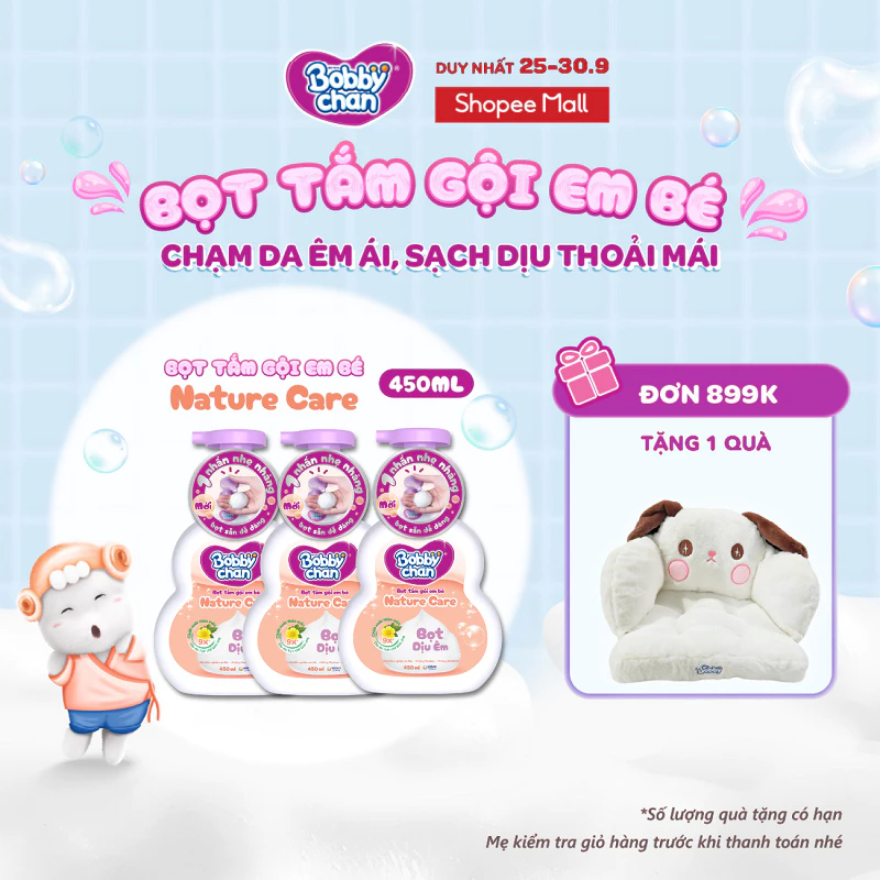 [MỚI RA MẮT] Combo 3 chai Bọt tắm gội em bé Nature Care - Soft Care - Clean & Fresh 450ml
