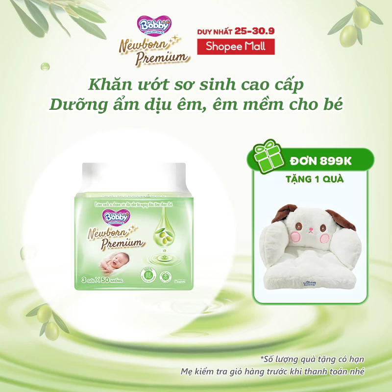 Túi 3 Gói Khăn ướt Bobby Newborn Premium 50 miếng/ gói