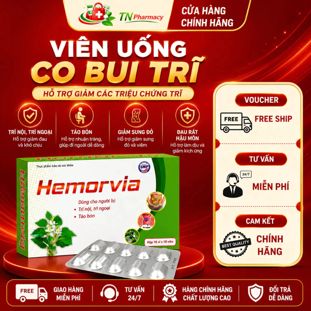 Viên Uống Hỗ Trợ Co Búi Trĩ, Giảm Sưng Đỏ, Nhuận Tràng Hemorvia Gia Phát 30 Viên/Hộp