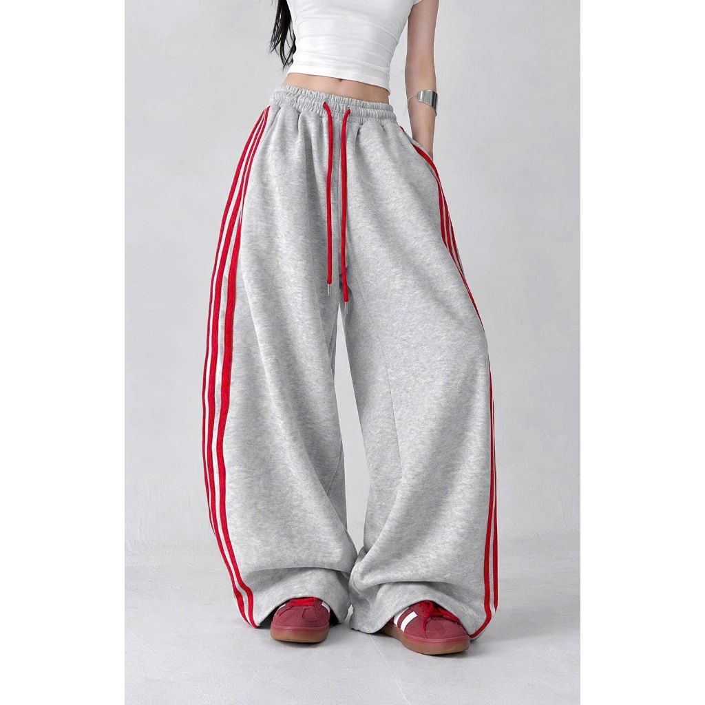 Quần Nỉ Ống Rộng Phối Viền Kẻ Nam Nữ - Quần Jogger Nỉ Dáng Suông Quần Thể Thao…
