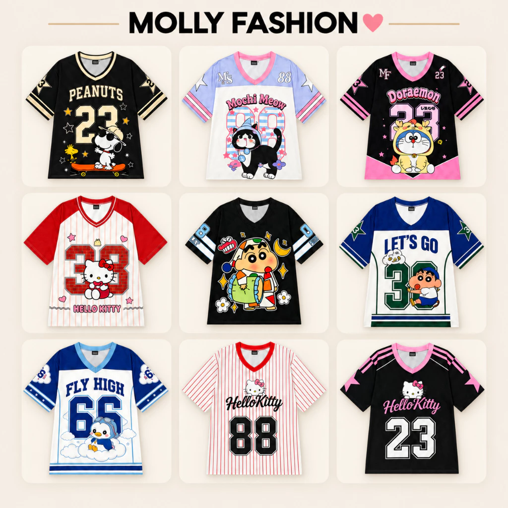 Áo thun Jersey MOLLY FASHION Unisex nam nữ form rộng vải lưới phong cách Streetwear
