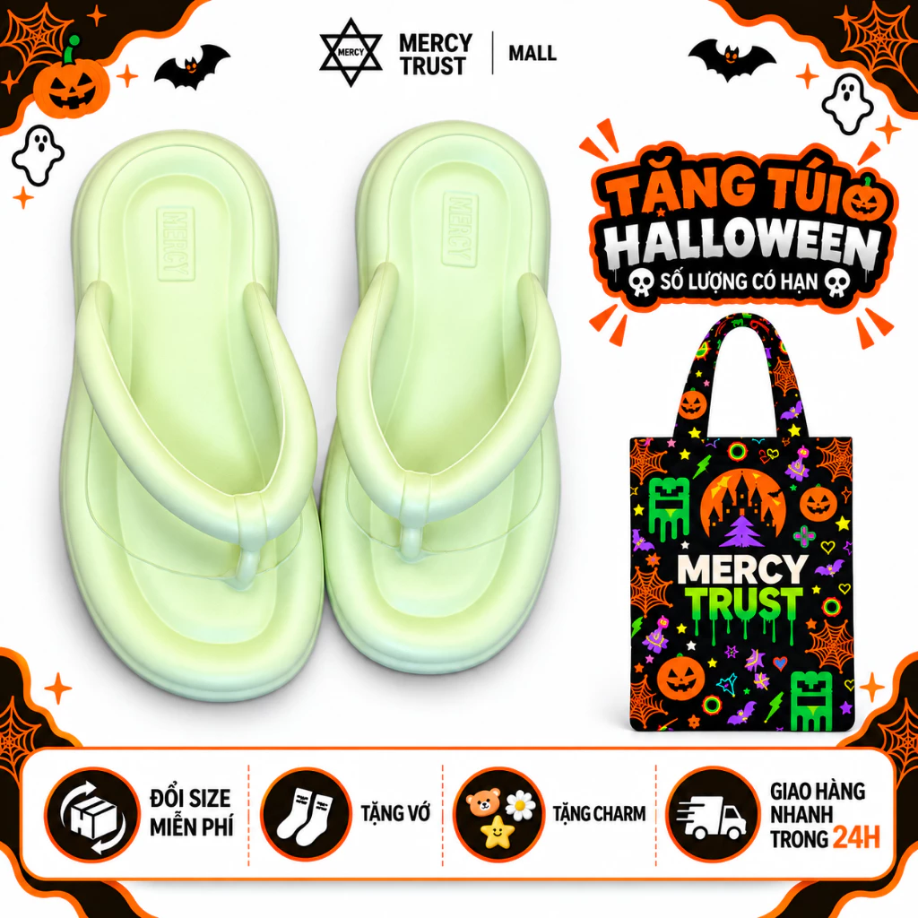 [TẶNG TÚI HALLOWEEN] Dép Xỏ Ngón MERCY Chính Hãng [Kèm bộ phụ kiện giống ảnh + Tặng Vớ] Nữ EVA êm nhẹ
