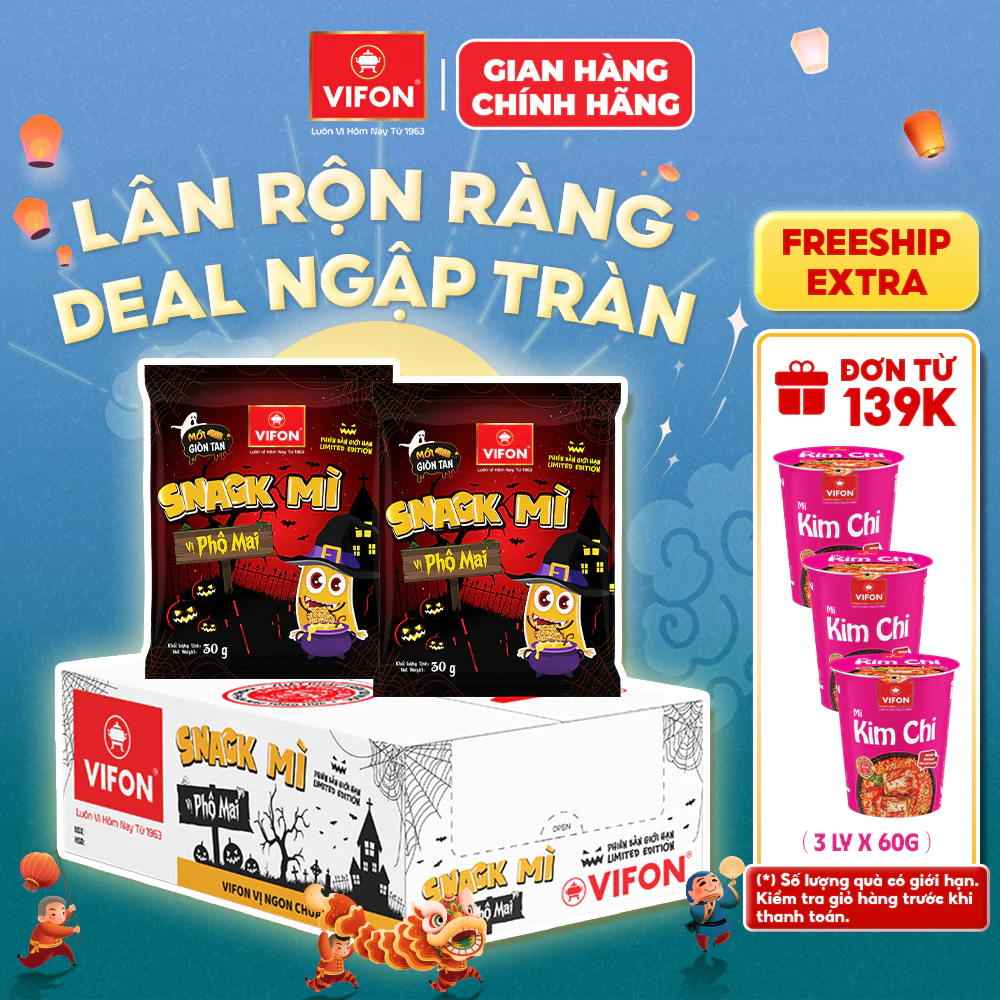 [VOUCHER HOT 10%] Thùng 24 gói Snack Mì Hải Sản/ Phô mai/ Bò nướng VIFON 30gr/ Gói