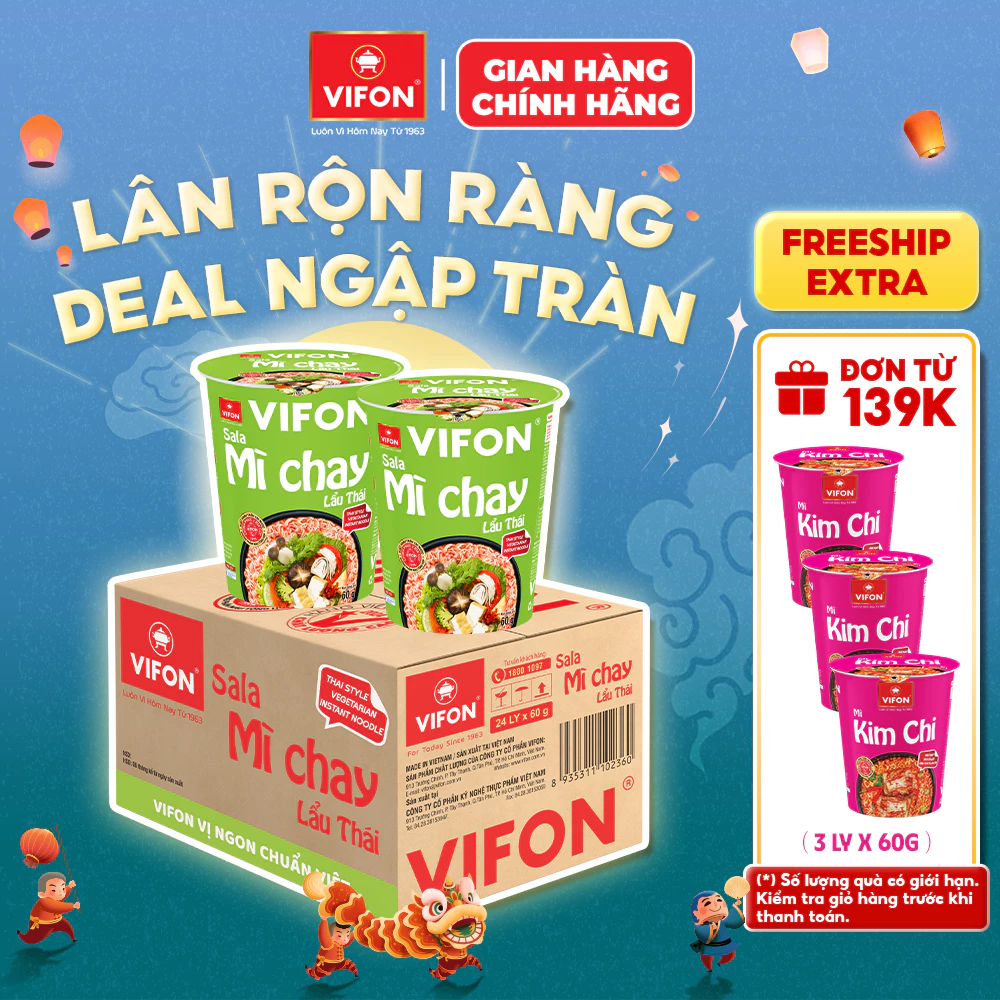 [VOUCHER HOT 10%] Thùng 24 ly Mì chay lẩu thái Sala 60gr/ly