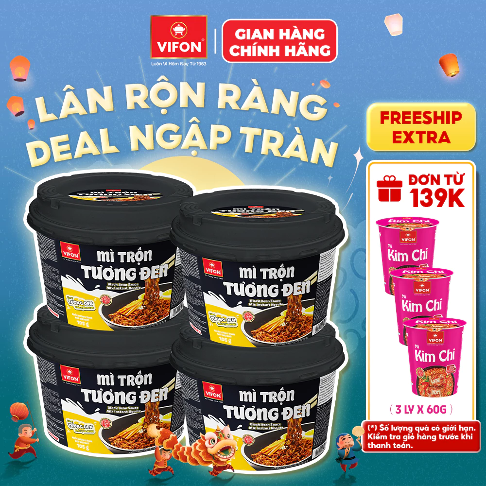 [VOUCHER HOT 10%] Set 4 Tô Mì Trộn Tương Đen/ Spaghetti/ Hải Sản VIFON Tiện Lợi 105gr/Tô