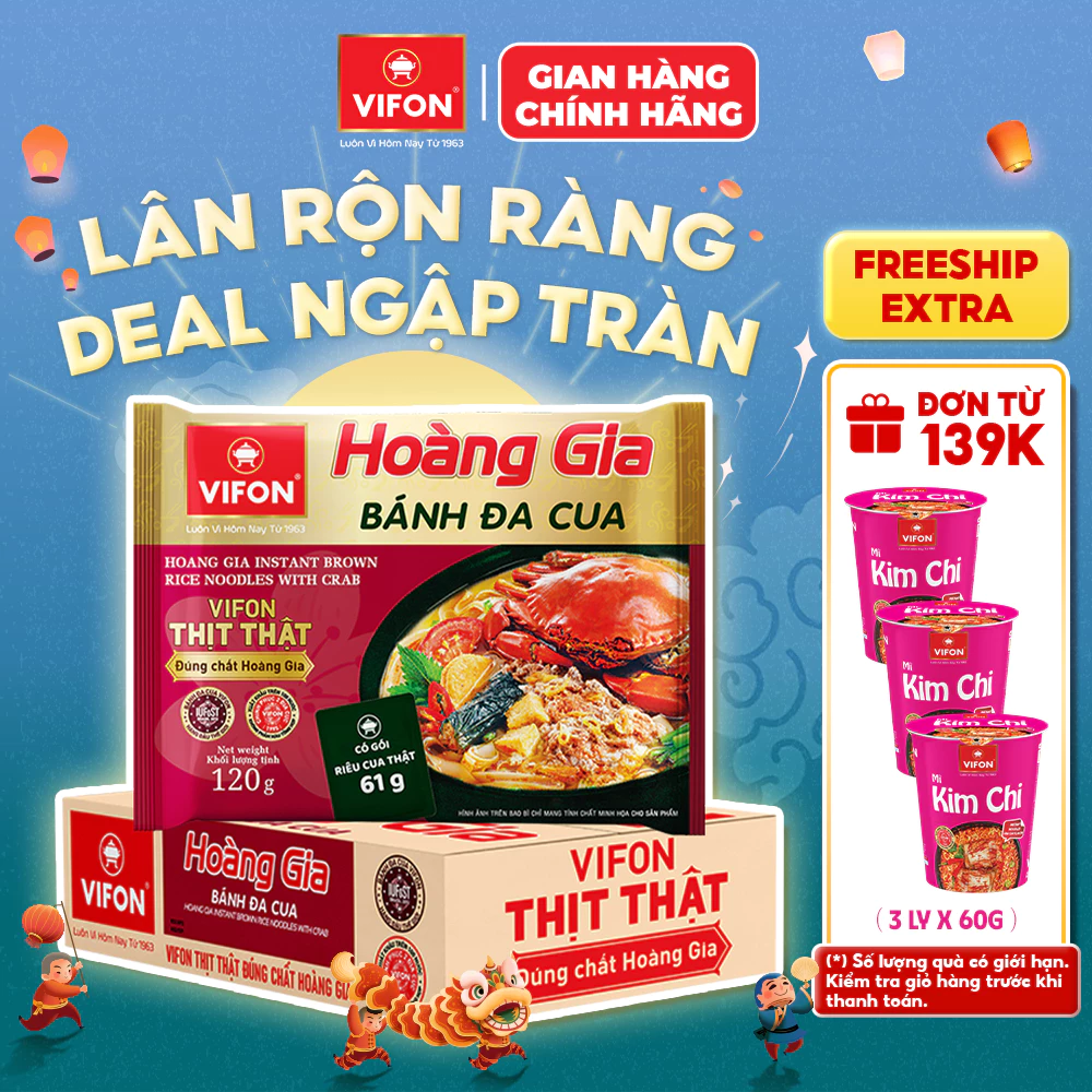 [VOUCHER HOT 10%] Thùng 18 gói Bánh Đa Cua HOÀNG GIA VIFON 120g / Gói