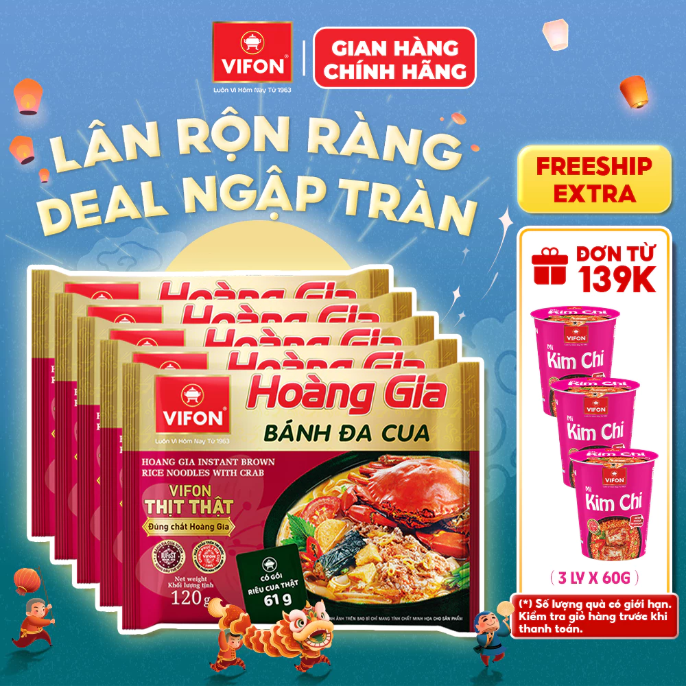 [VOUCHER HOT 10%] Set 5/ Set 10 Gói Hoàng Gia Bánh Đa Cua VIFON 120gr/Gói Food