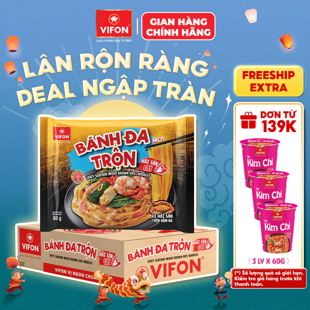 [VOUCHER HOT 10%] Thùng 30 Gói Bánh Đa Trộn Hải Sản Cay VIFON 60Gr, Thơm Ngon, Đậm Vị Đặc Sản Hải Phòng