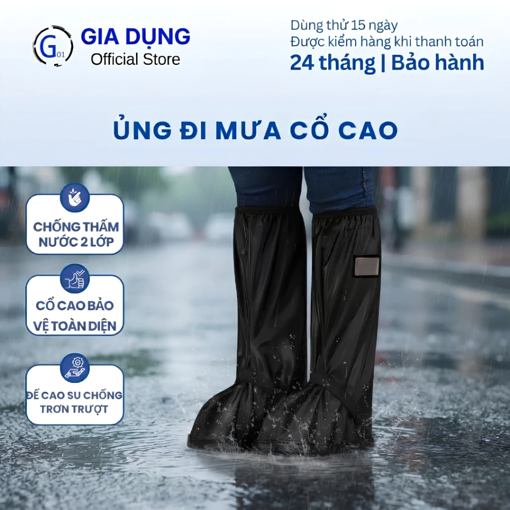 Ủng đi mưa, ủng lội nước chất liệu PVC cao cấp, chống thấm đế cao su chống trượt