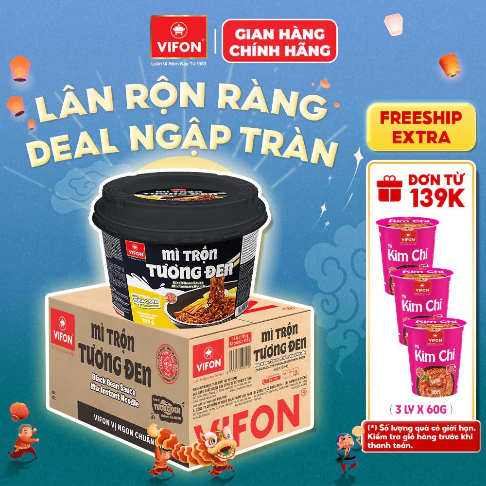 [VOUCHER HOT 10%] Thùng 12 Tô Mì Trộn Tương Đen/ Spaghetti/ Hải Sản VIFON Tiện Lợi 105gr/Tô