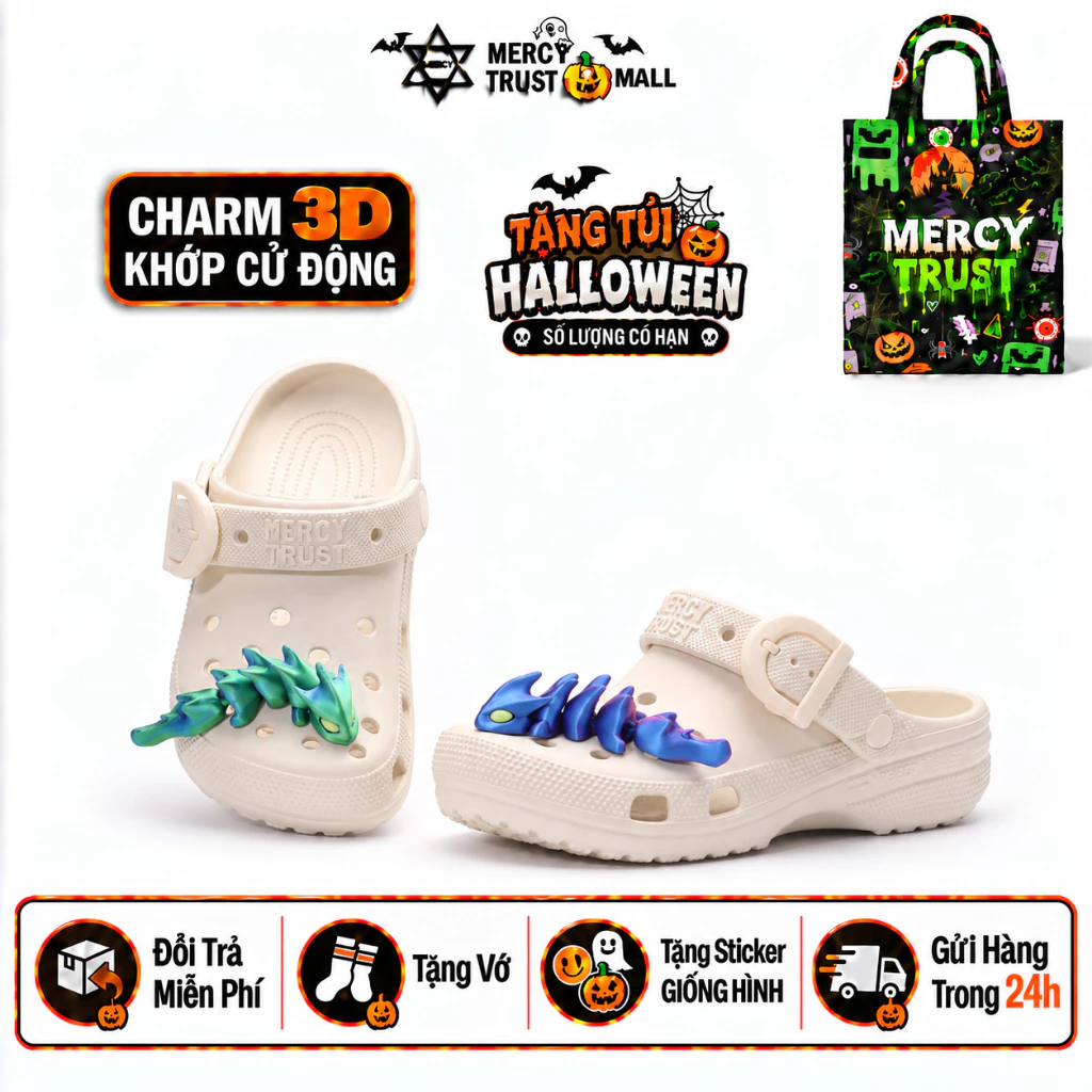 [TẶNG TÚI HALLOWEEN] Kèm Sticker Rồng 3D, Vớ - Dép Sục MERCY TRUST Basic R21 Nam Nữ  Đúc Nguyên Khối Êm Nhẹ