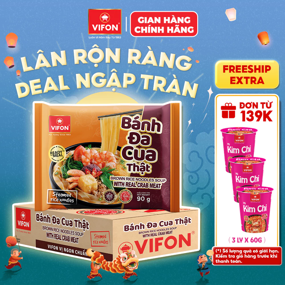 [SALE 50%] Thùng 20/ Set 5/ Set 10 Gói Bánh Đa Cua Thật VIFON 90gr – Có Riêu Cua Thật, Đậm Vị Hải Phòng