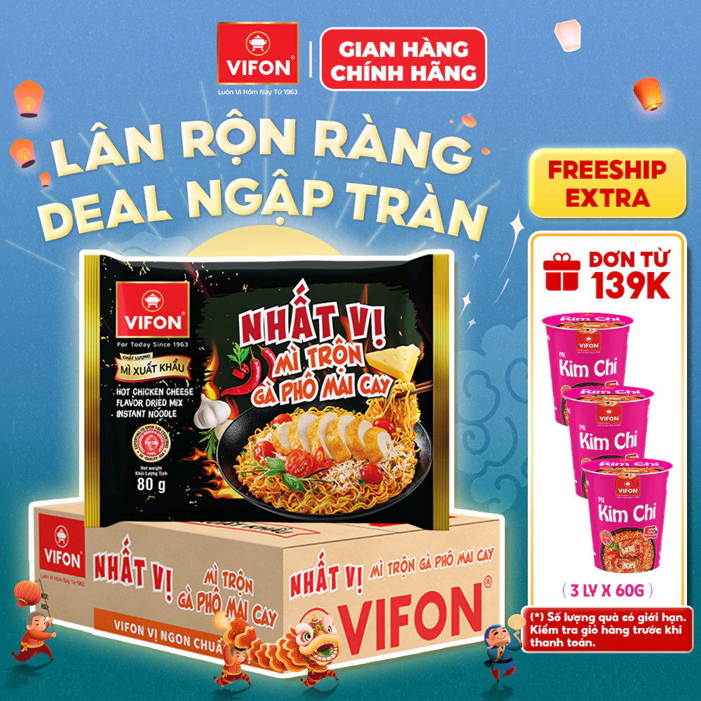 [SALE 55% T9D1] Thùng 30 Gói Nhất Vị Gà Trộn Phô Mai Cay VIFON Thơm Ngon Đậm Vị