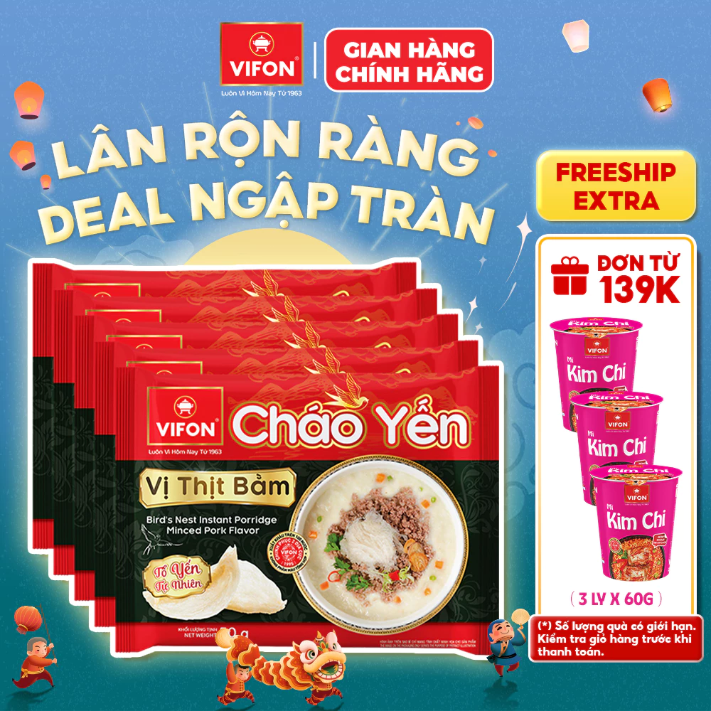 [VOUCHER HOT 10%] Set 5 Gói Cháo Yến VIFON 50g Vị Thịt Bằm, Gà Bổ Dưỡng Tiện Lợi