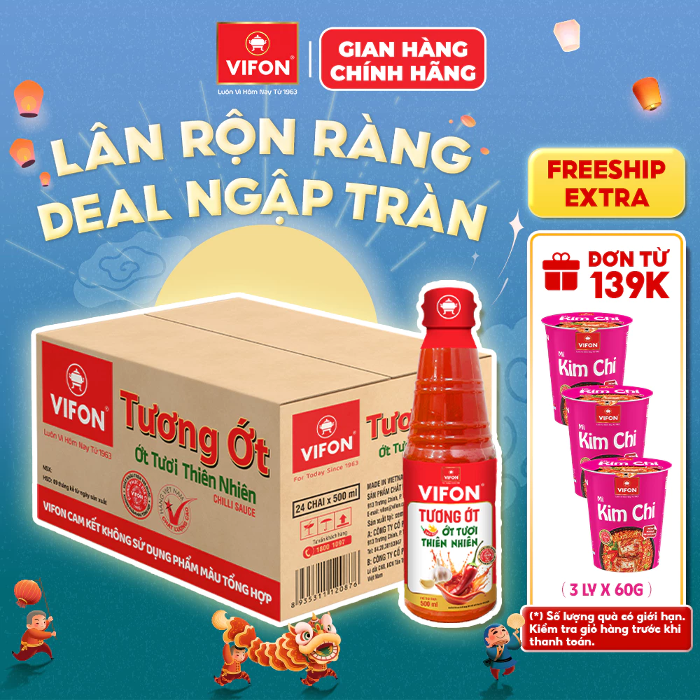 [VOUCHER HOT 10%] Thùng 24 Tương ớt VIFON 500ml/chai