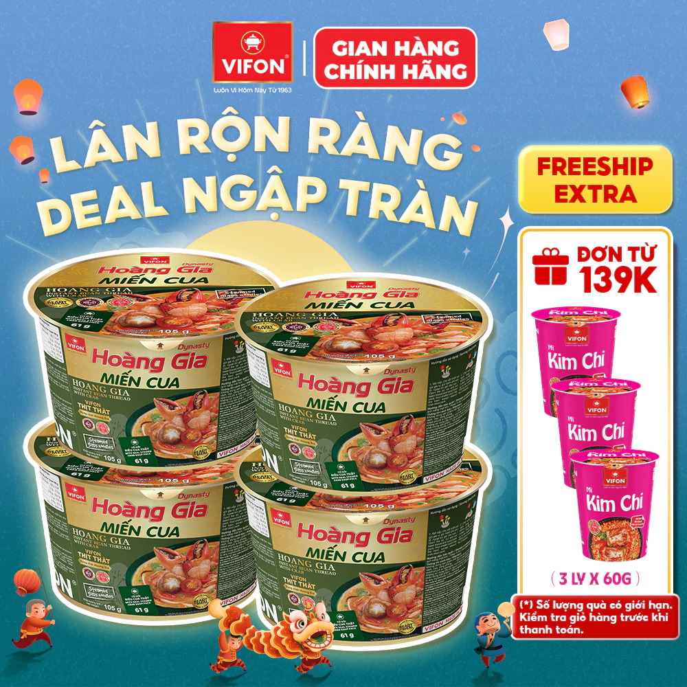 [VOUCHER HOT 10%] Set 4 Tô Hoàng Gia Miến Cua VIFON 105g - Có Thịt Thật, Tiện Lợi, Đủ Chất