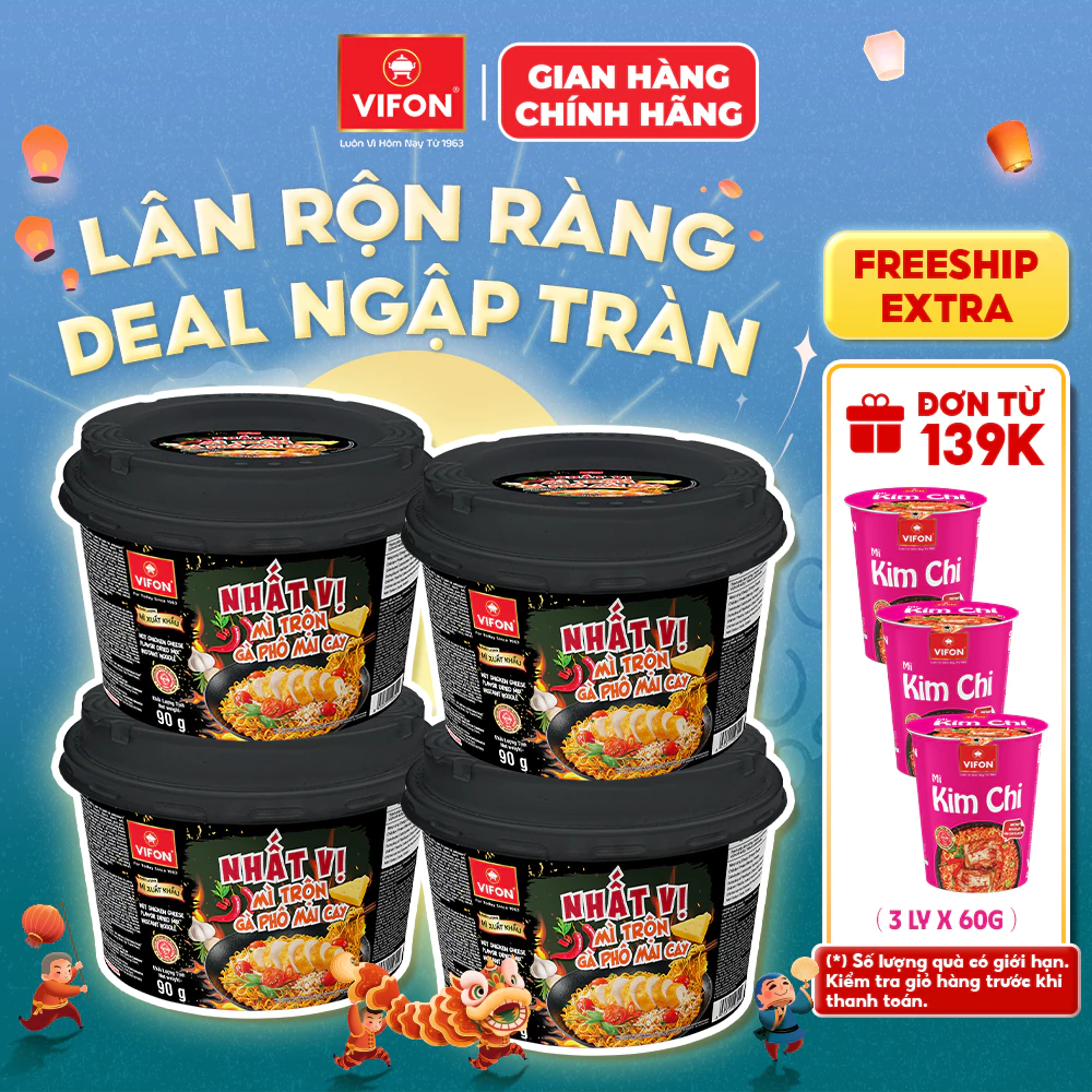 [VOUCHER HOT 10%] Set 4 Tô Nhất Vị Mì Trộn Gà Phô Mai Cay/ Trộn Carbonara 90gr Thơm Ngon, Đậm Đà
