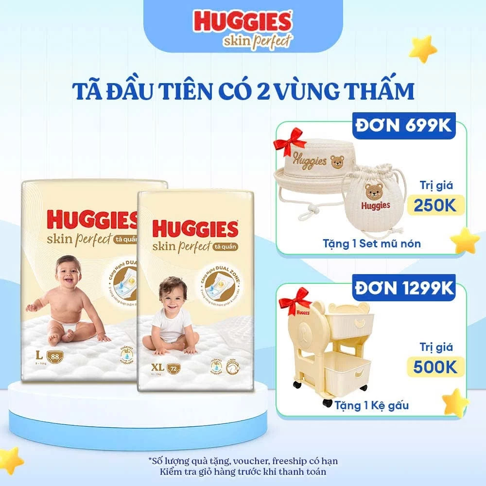 [HÀNG CHÍNH HÃNG CTY] TÃ HUGGIES SKIN PERFECT DÁN NB74 S82 M79 QUẦN M98 L88 XL76 XXL68