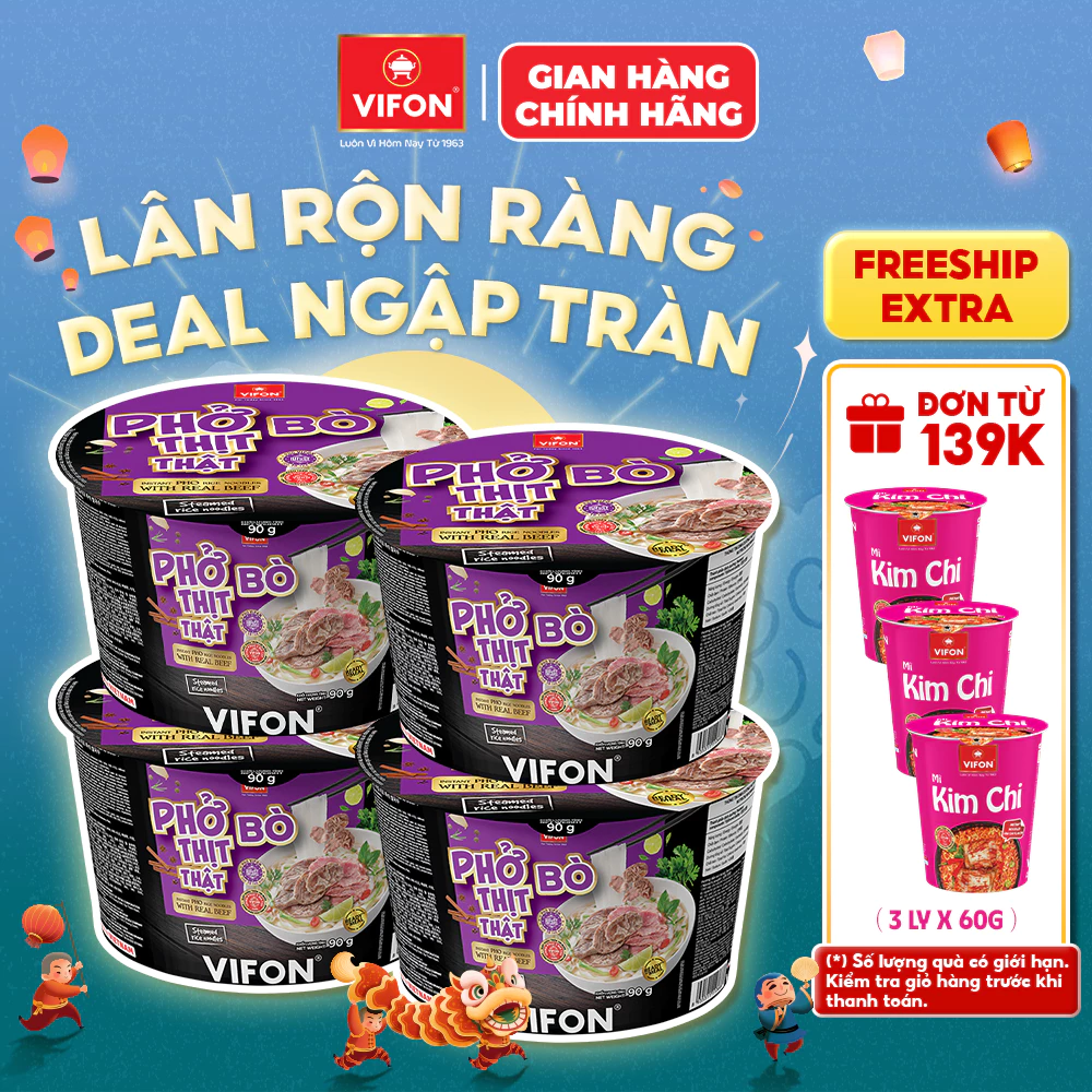 [VOUCHER HOT 10%] Set 4 Tô Phở Bò/ Phở Gà Thịt Thật 90gr, Có Gói Thịt Thật, Tiện Lợi, Đủ Dinh Dưỡng