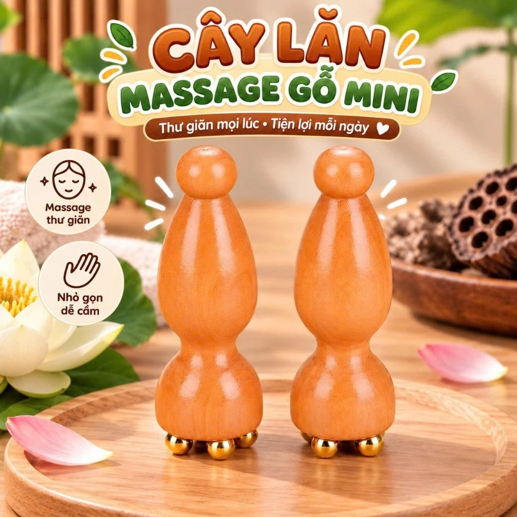 Cây lăn massage mắt mini 5 bi đồng thân gỗ nhỏ gọn giảm sưng, thư giãn vùng mắt hiệu quả