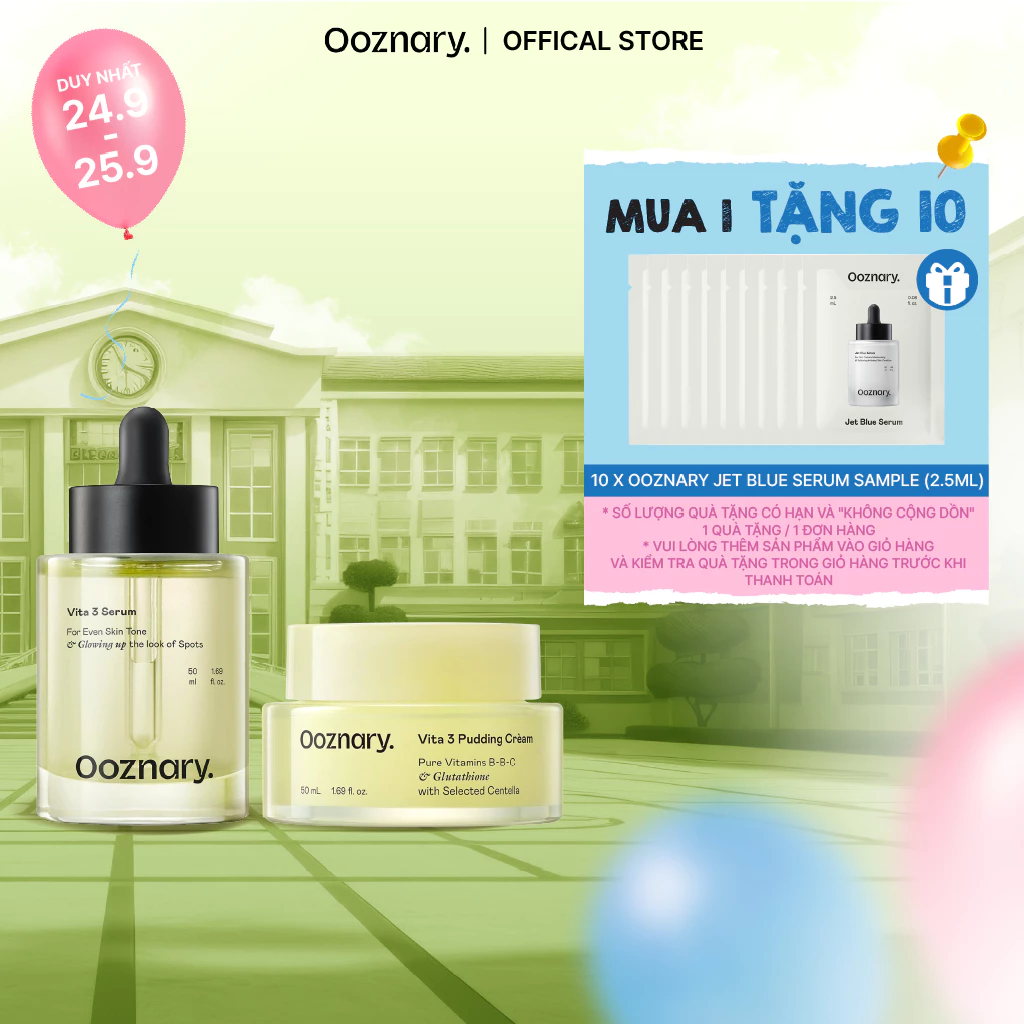 Bộ đôi dưỡng ẩm sáng da căng mịn rạng rỡ Ooznary Vita 3 Serum 50ml & Ooznary Vita 3 BBC Pudding Cream 50ml