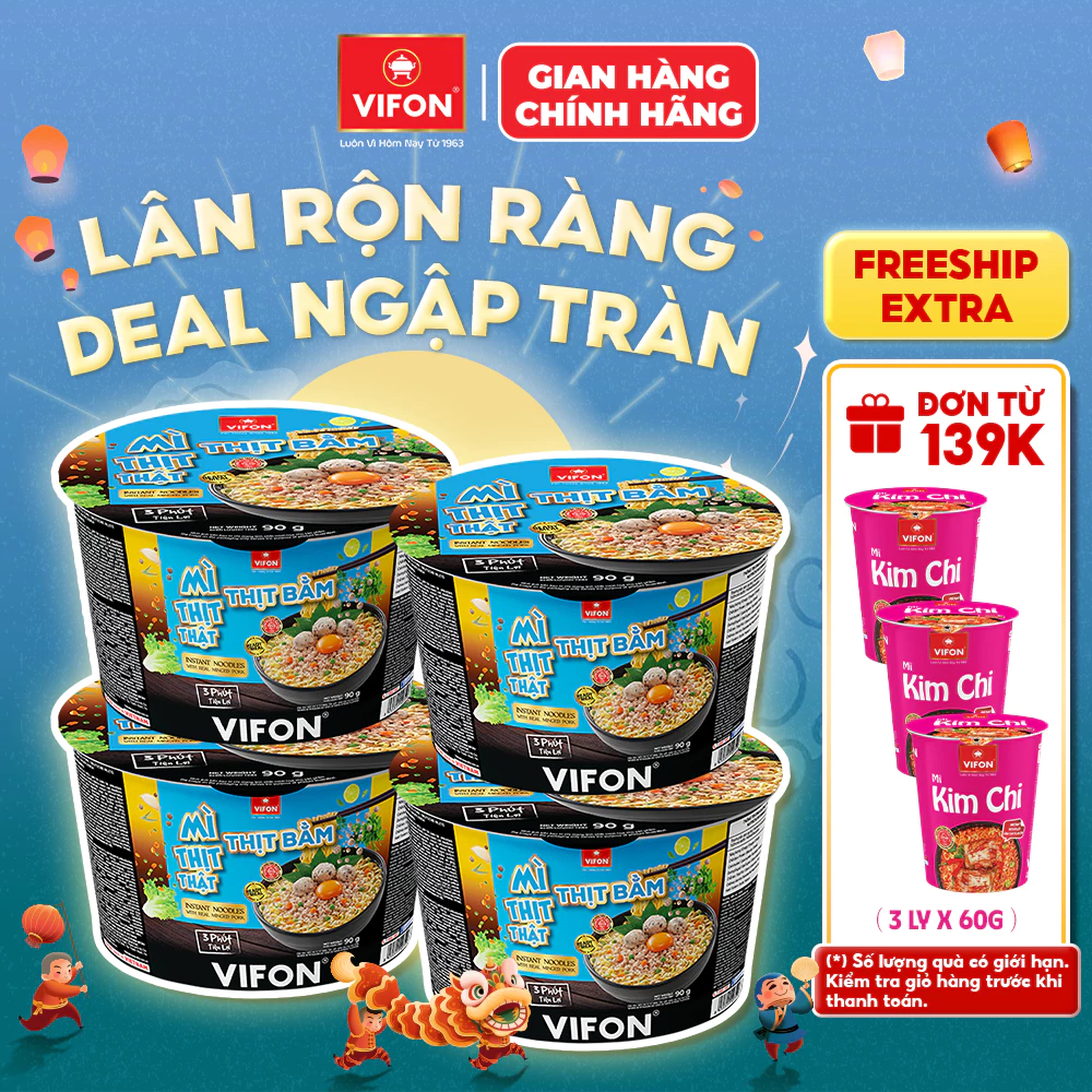 [VOUCHER HOT 10%] Set 4 Tô Mì Thịt Thật Thịt Bằm/ Mì Riêu Cua/ Mì Bò Cay 90gr/ Tô, Có Gói Thịt Thật, Tiện Lợi