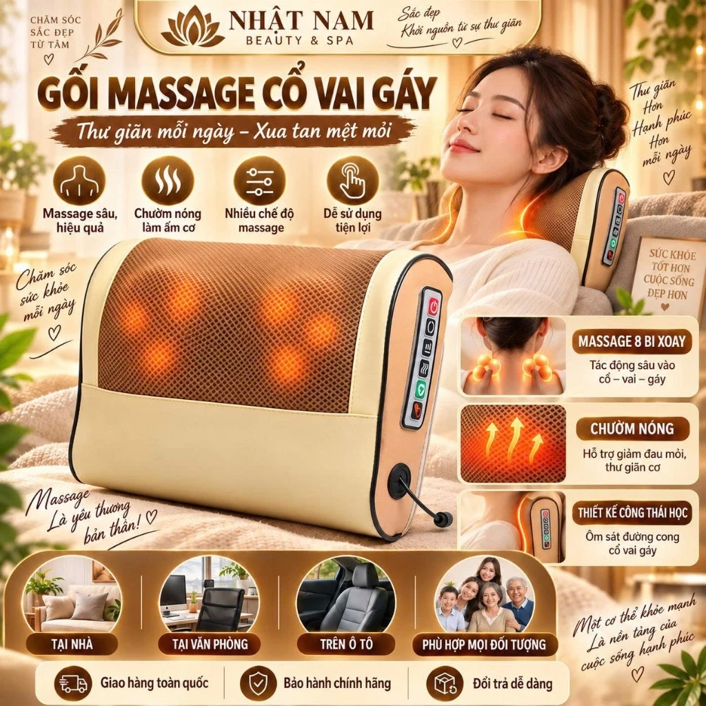 Gối Massage Cổ Vai Gáy, Gối Mát Xa Hồng Ngoại 20 Bi Đa Chức Năng Hỗ Trợ Giảm Đau Mỏi Cơ Vai Gáy Hiệu Quả