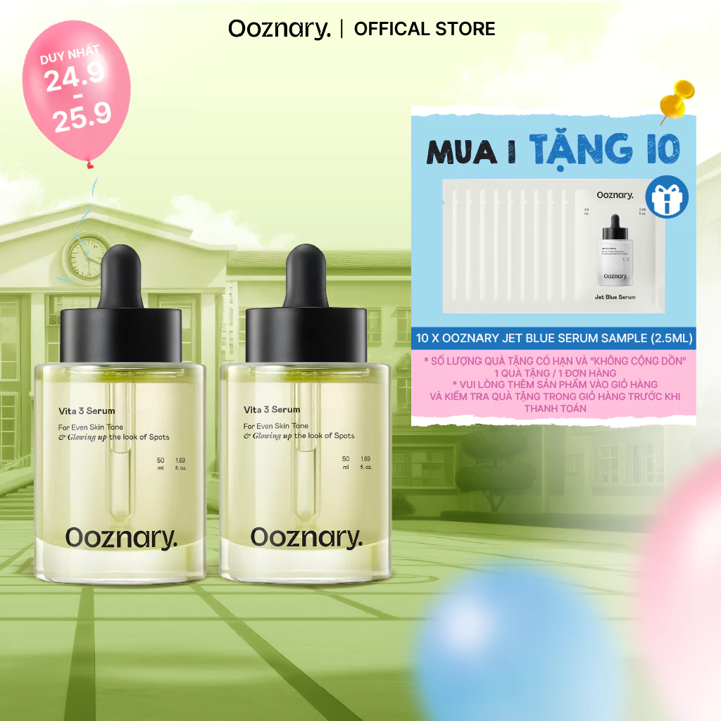 Bộ đôi dưỡng sáng rạng rỡ & mờ thâm Ooznary Vita 3 Serum 50ml (50ml x 2)