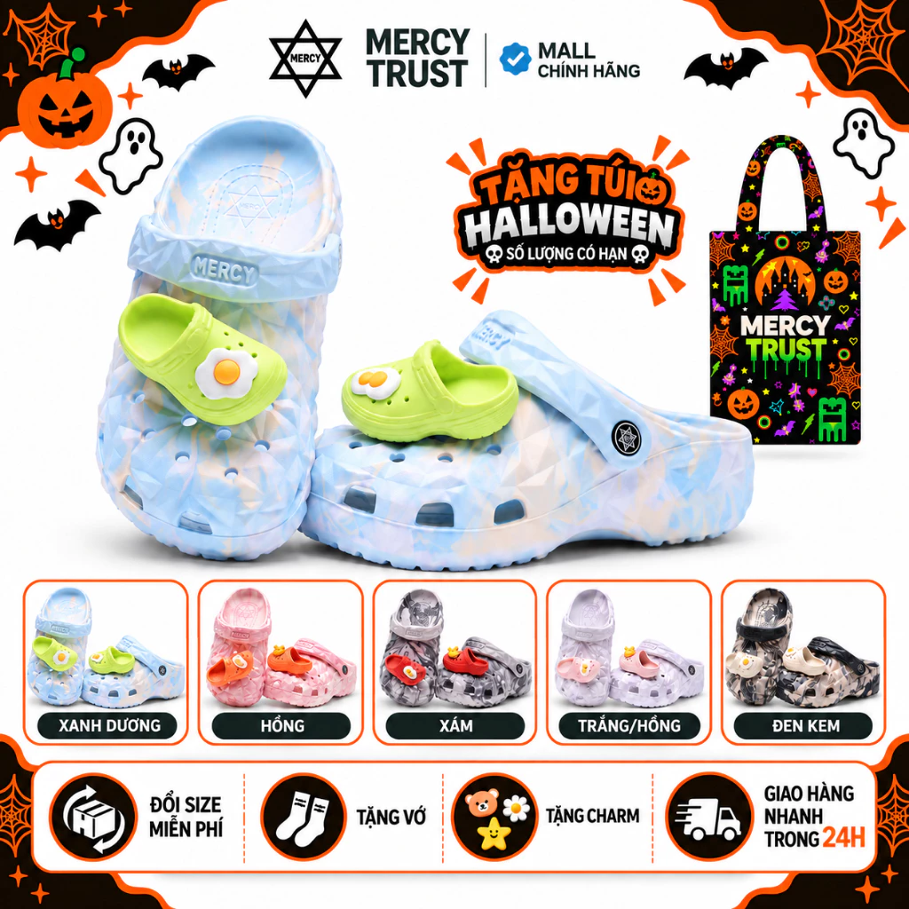 [TẶNG TÚI HALLOWEEN] Kèm Sticker, Vớ - Dép Sục Mercy-Trust Kim Cương MBC Tấu Hài - Loang Màu Cực Chất Nhẹ Thoáng Mát