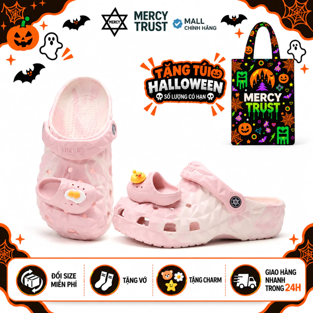 [TẶNG TÚI HALLOWEEN] Kèm Sticker, Vớ - Dép Sục Mercy Trust Kim Cương Tấu Hài - Nhẹ Thoáng Mát Chống Trơn