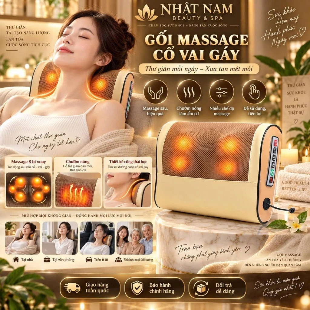 Gối Massage Cổ Vai Gáy, Gối Massage 20 Bi Hồng Ngoại Đa Năng Có 3 Chế Độ Massage Hỗ Trợ Giảm Đau, Cải Thiện Giấc Ngủ