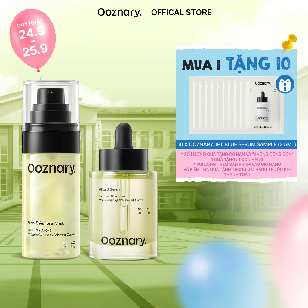 Bộ đôi dưỡng sáng cấp ẩm căng mịn rạng rỡ Ooznary Vita 3 Serum 50ml & Ooznary Vita 3 Aurora Mist 60ml