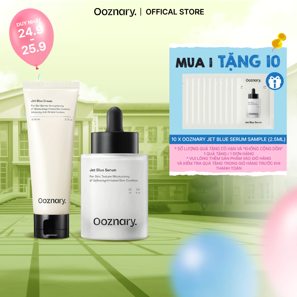 Bộ đôi cấp ẩm phục hồi hàng rào bảo vệ da căng khỏe mịn màng Ooznary Jet Blue Serum 50ml & Ooznary Jet Blue Cream 80ml