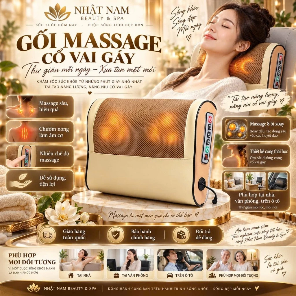 Gối Massage Cổ Vai Gáy, Gối Massage 20 Bi Hồng Ngoại Hỗ Trợ Giảm Đau Cổ Vai Gáy, Giúp Thư Giãn Cơ Thể Hiệu Quả