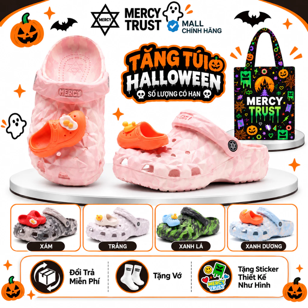 [TẶNG TÚI HALLOWEEN] Kèm Sticker, Vớ - Dép MERCY TRUST Kim Cương size 36-43 Chất Liệu EVA Không Mùi Êm Nhẹ