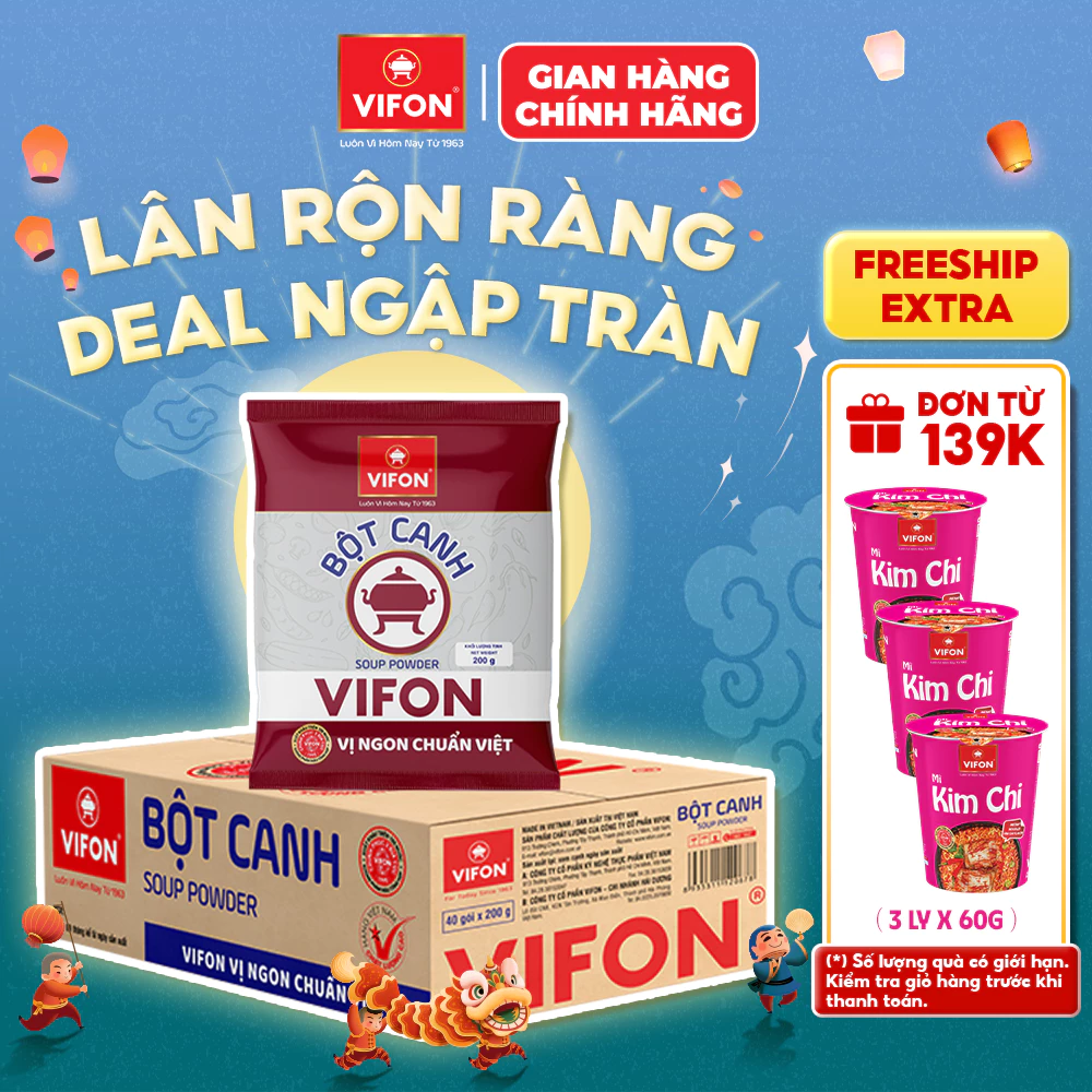 [VOUCHER HOT 10%] Thùng 40 Gói Bột Canh 14% VIFON 200g Gia Vị Súp Đậm Đà Bổ Sung Tỏi Ớt Tiêu