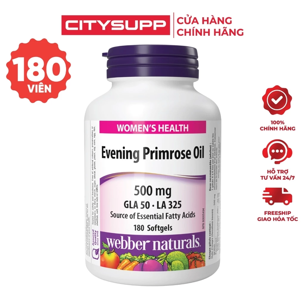 Viên Uống Tinh Dầu Hoa Anh Thảo Webber Naturals Evening Primrose Oil (180 Viên) Nhập Khẩu Canada | CitySupp